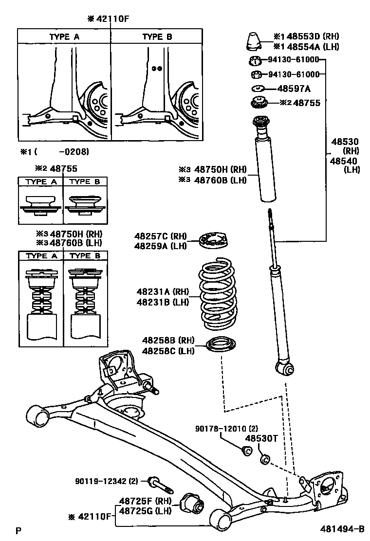 Toyota YARIS Rear Spring & Shock Absorber EPC diagram — 481494B