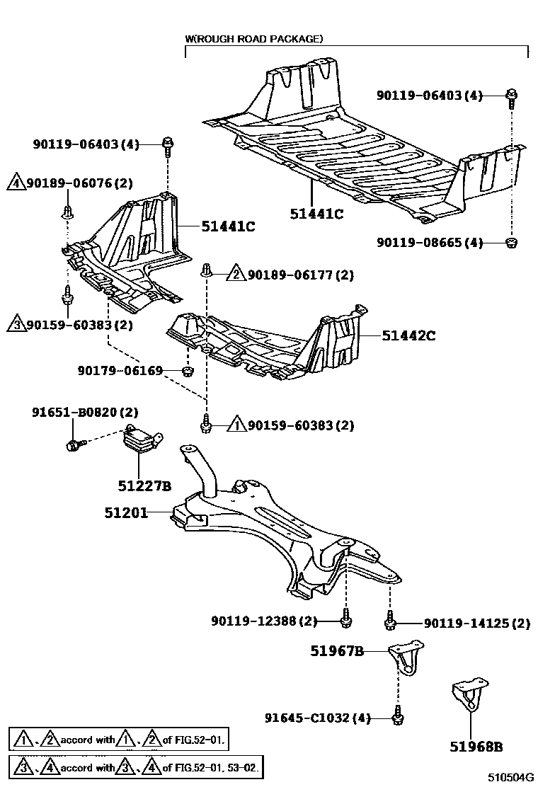 Toyota YARIS 悬架横梁和发动机底罩 EPC diagram — 510504G