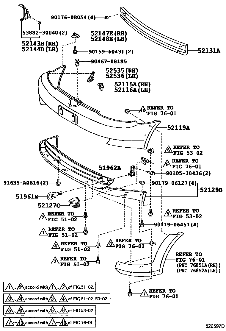 Toyota YARIS 前保险杠及附件 EPC diagram — 520597D