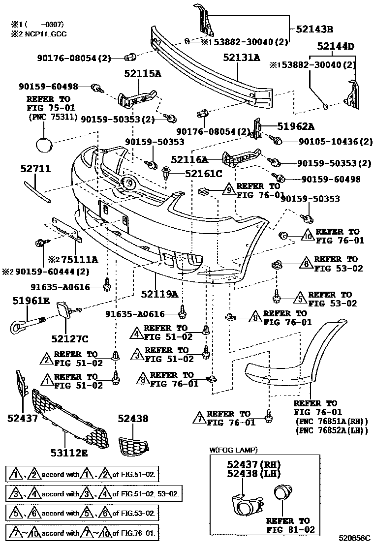Toyota YARIS 前保险杠及附件 EPC diagram — 520858C