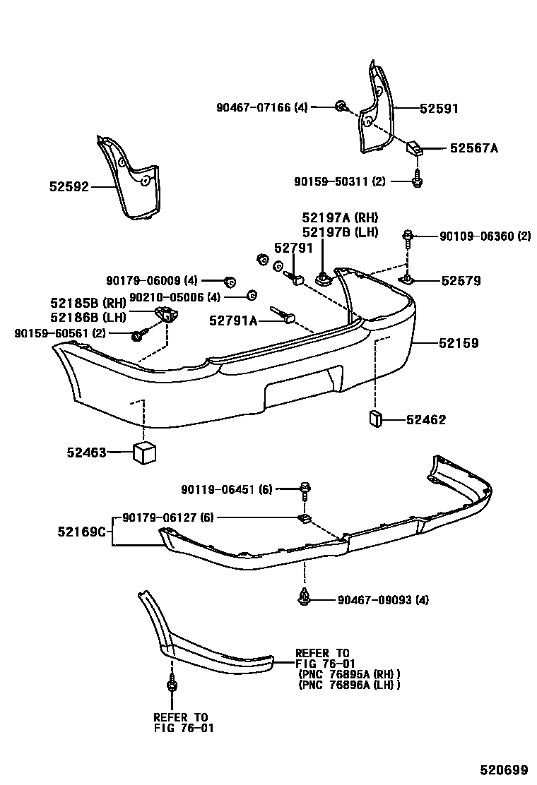 Toyota YARIS 后保险杠及附件 EPC diagram — 520699