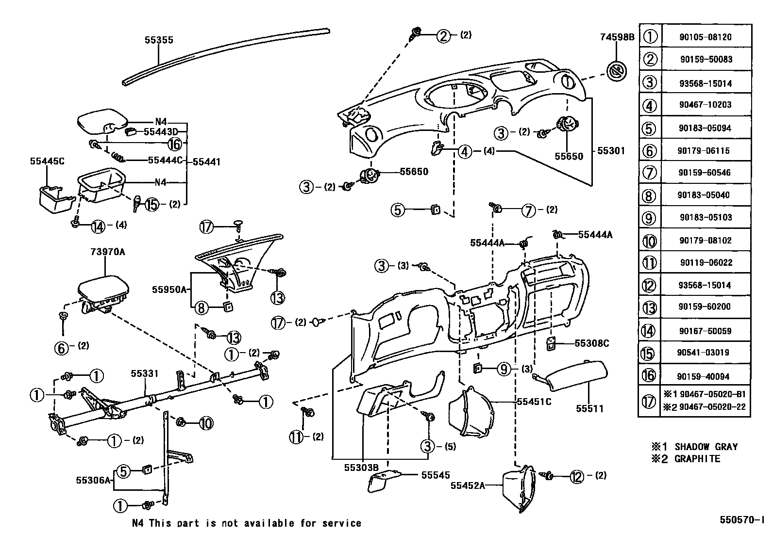 Toyota YARIS 仪表板和手套箱 EPC diagram — 550570I