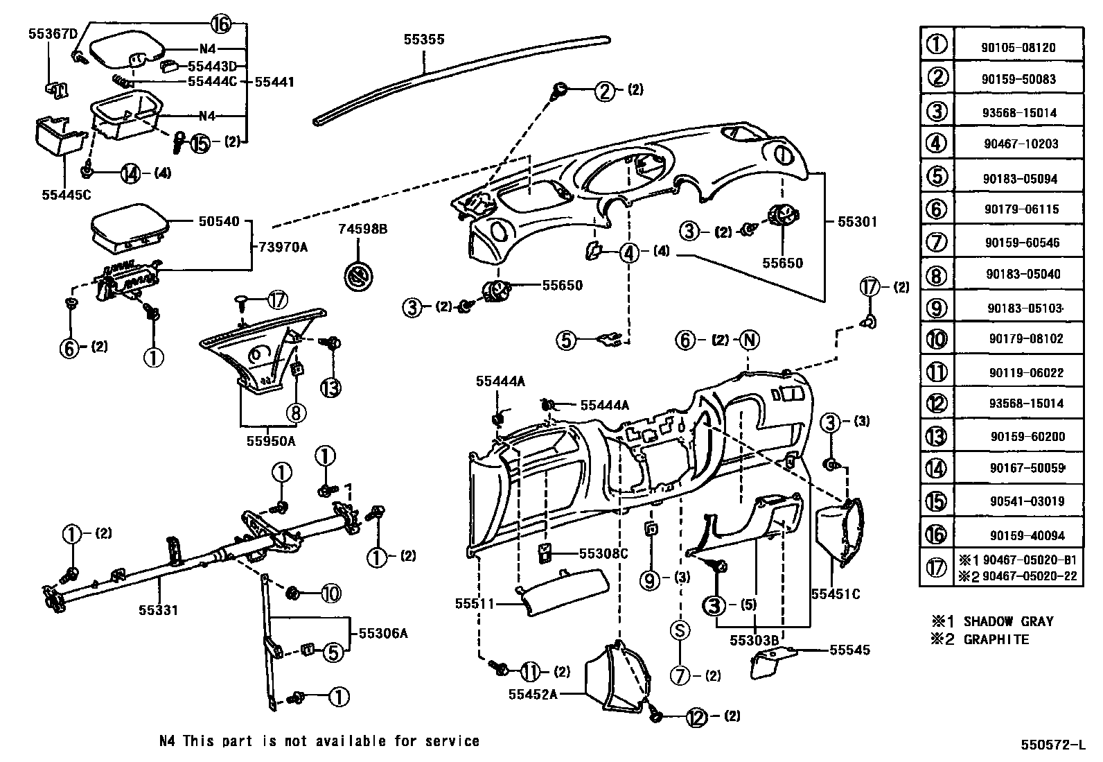 Toyota YARIS 仪表板和手套箱 EPC diagram — 550572L