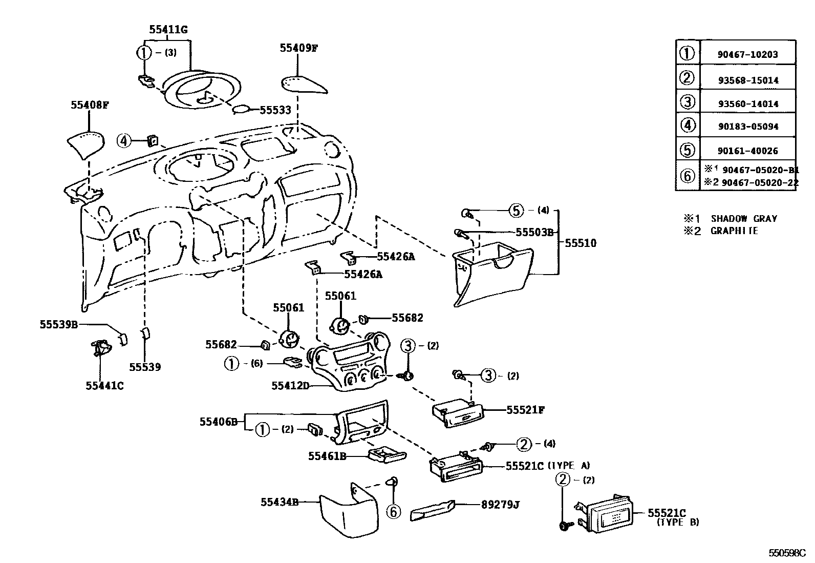 Toyota YARIS 仪表板和手套箱 EPC diagram — 550598C