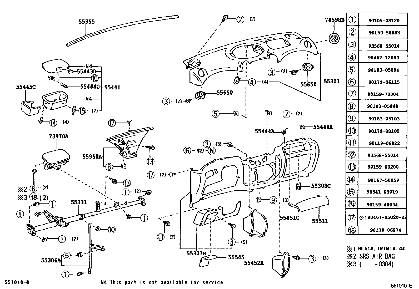 Toyota YARIS 仪表板和手套箱 EPC diagram — 551010E
