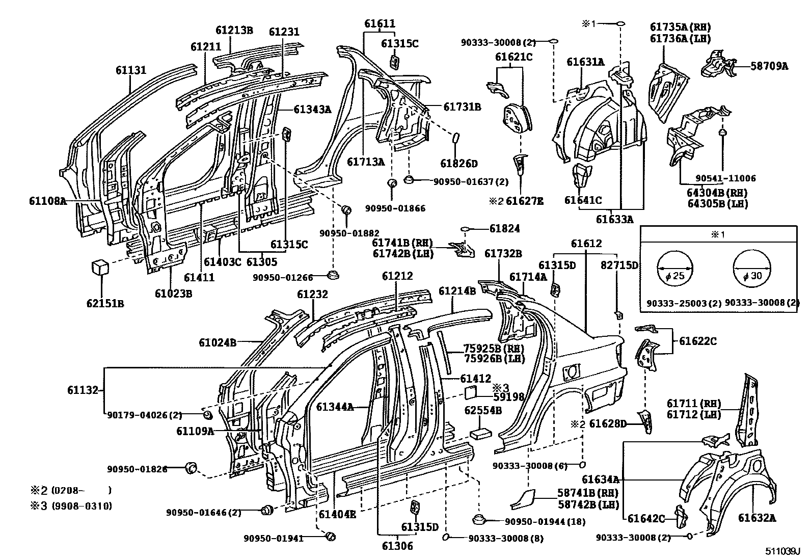 Toyota YARIS 侧梁 EPC diagram — 611039J