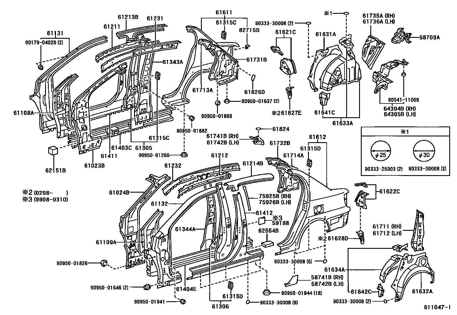 Toyota YARIS 侧梁 EPC diagram — 611047I