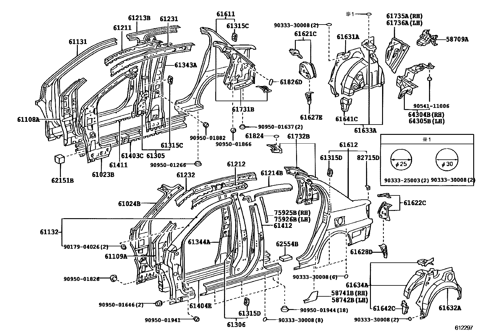 Toyota YARIS 侧梁 EPC diagram — 612297