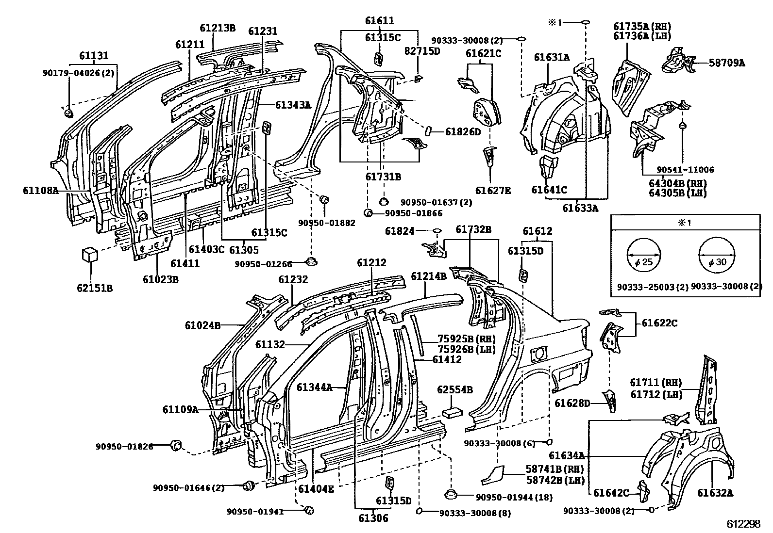 Toyota YARIS 侧梁 EPC diagram — 612298