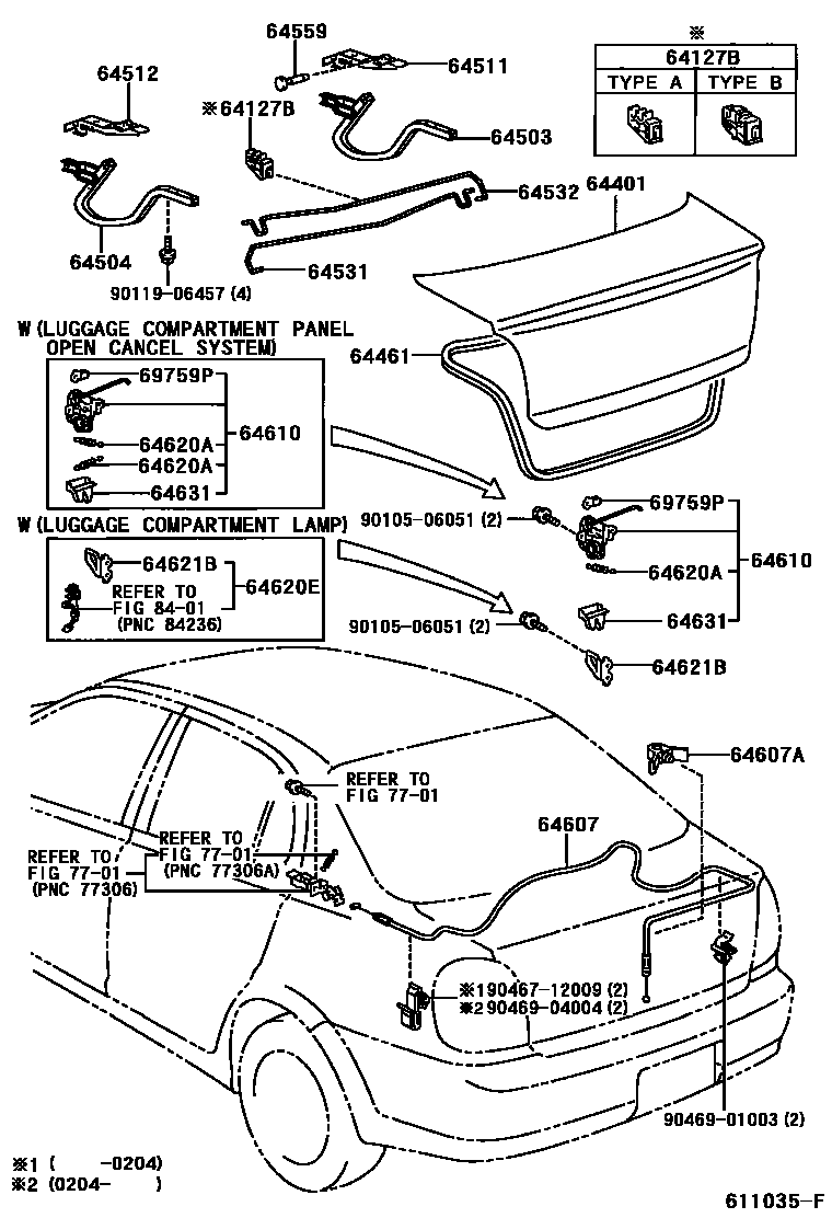 Toyota YARIS 行李箱门和行李箱锁 EPC diagram — 611035F