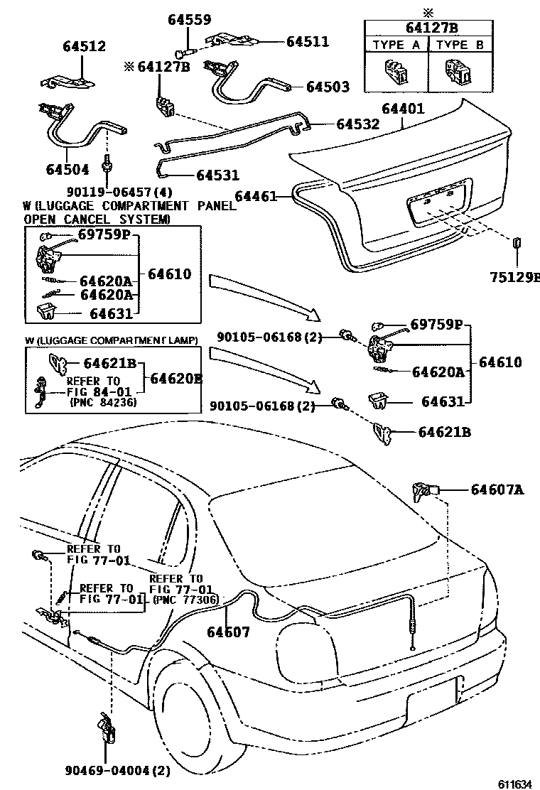 Toyota YARIS 行李箱门和行李箱锁 EPC diagram — 611634B