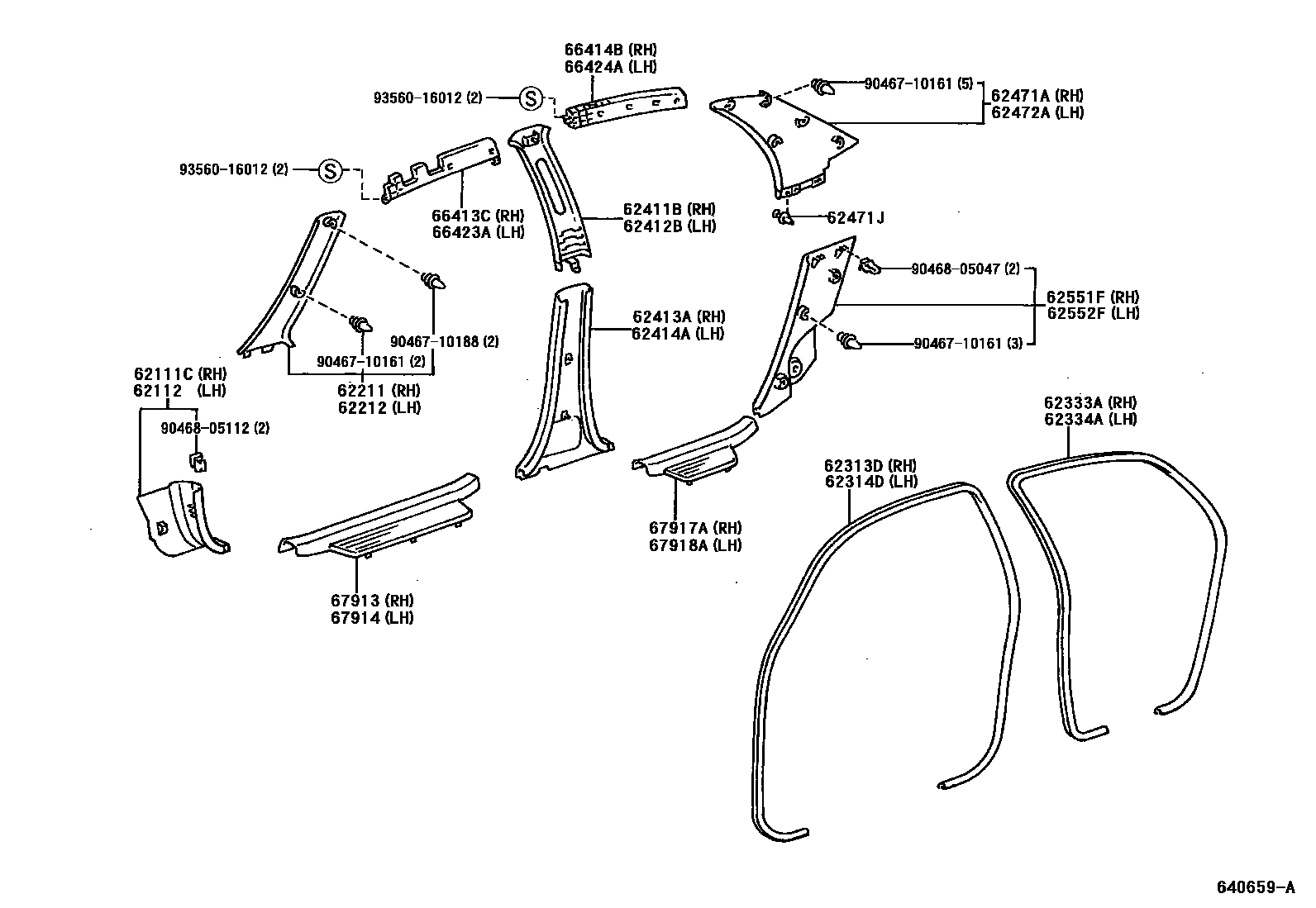 Toyota YARIS 内饰板和车门防水胶条 EPC diagram — 640659A