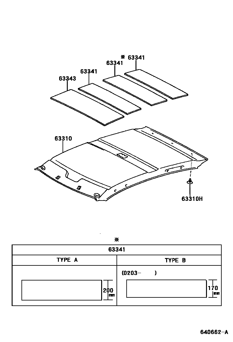 Toyota YARIS 车顶内衬和消声垫 EPC diagram — 640662A