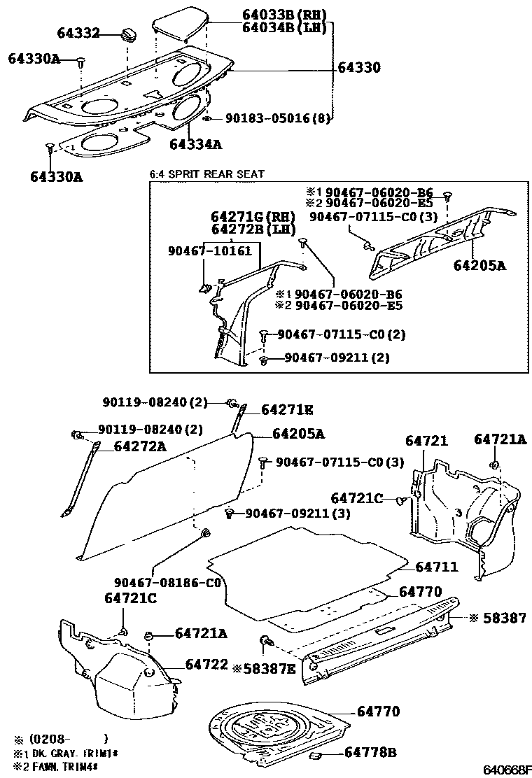 Toyota YARIS 杂物箱板和行李箱垫 EPC diagram — 640668F