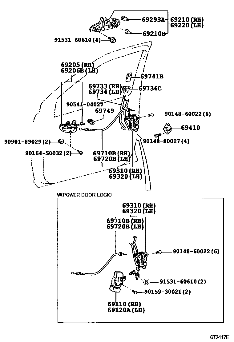 Toyota YARIS 前门锁和车门把手 EPC diagram — 672417E