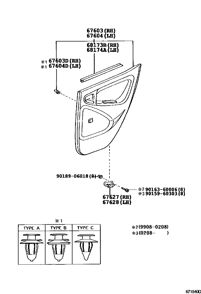 Toyota YARIS 后门板和后门玻璃 EPC diagram — 671540D