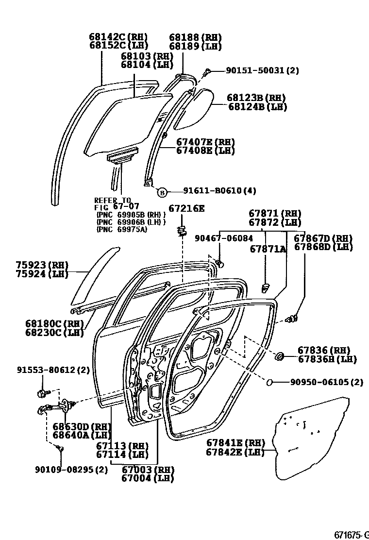 Toyota YARIS 后门板和后门玻璃 EPC diagram — 671675G