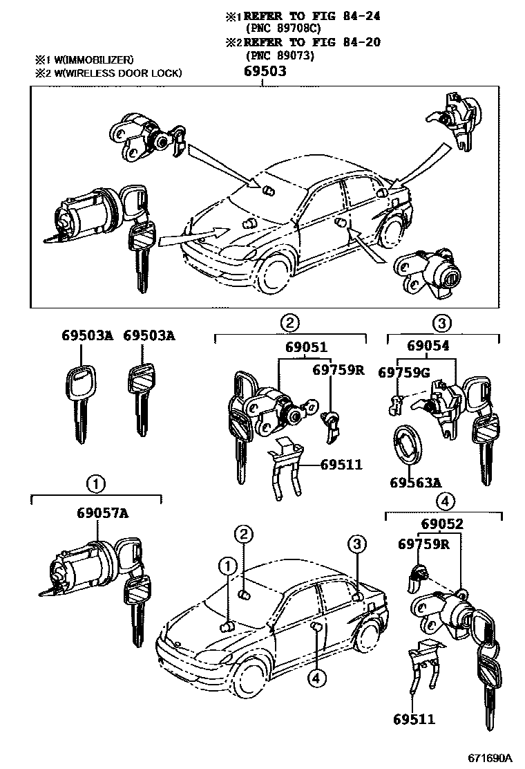 Toyota YARIS 锁芯组件 EPC diagram — 671690A