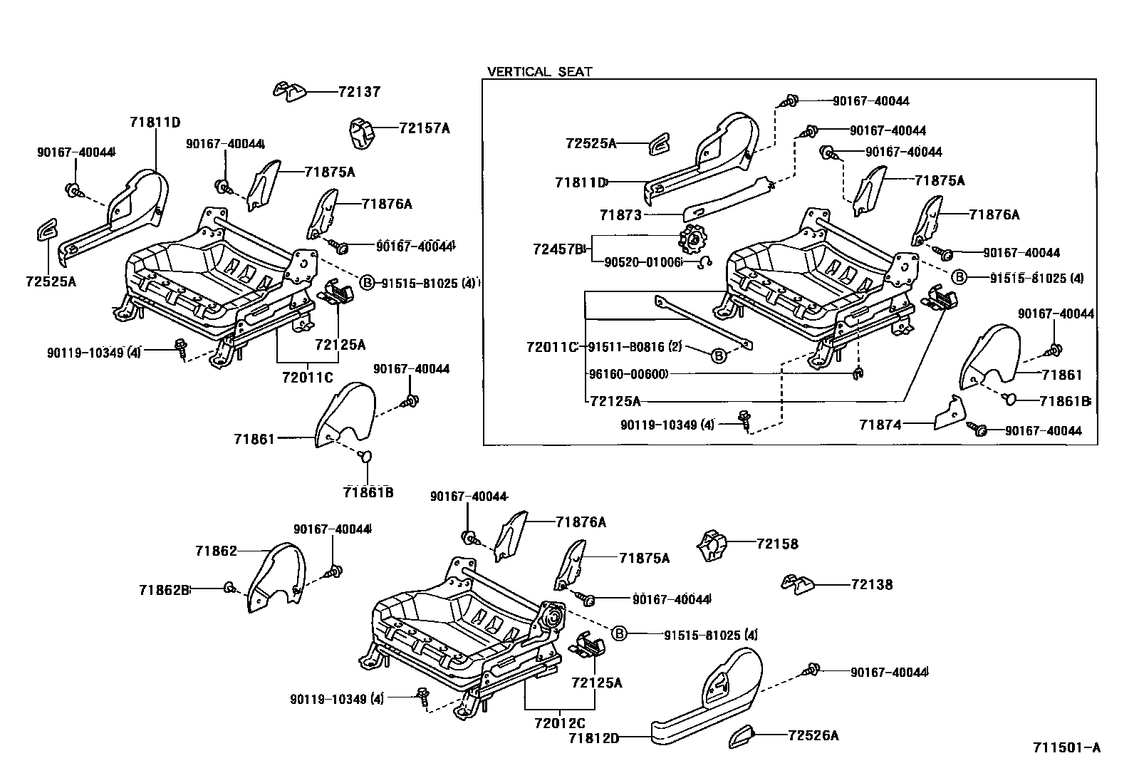 Toyota YARIS 前排座椅和座椅滑轨 EPC diagram — 711501A