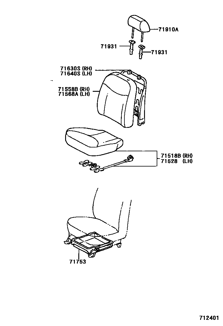 Toyota YARIS 前排座椅和座椅滑轨 EPC diagram — 712401