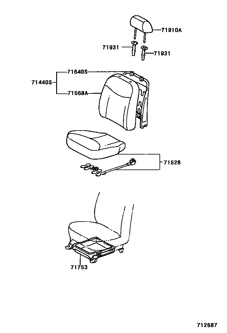Toyota YARIS 前排座椅和座椅滑轨 EPC diagram — 712687