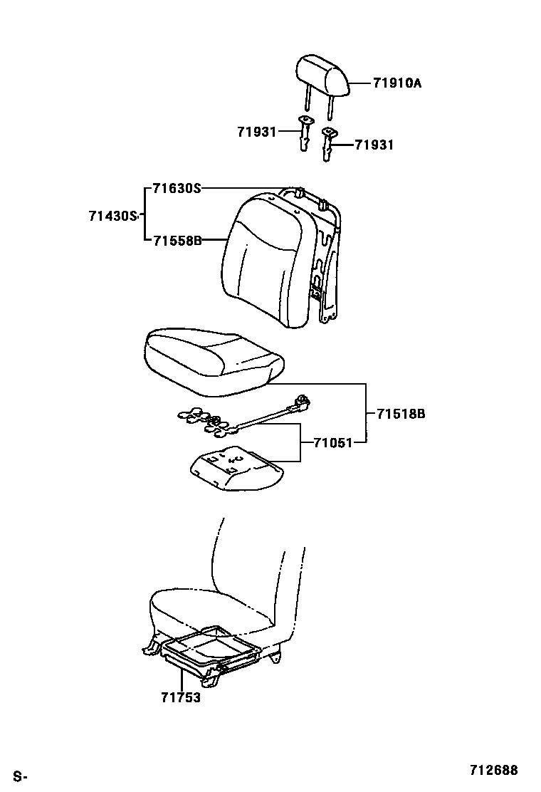 Toyota YARIS 前排座椅和座椅滑轨 EPC diagram — 712688