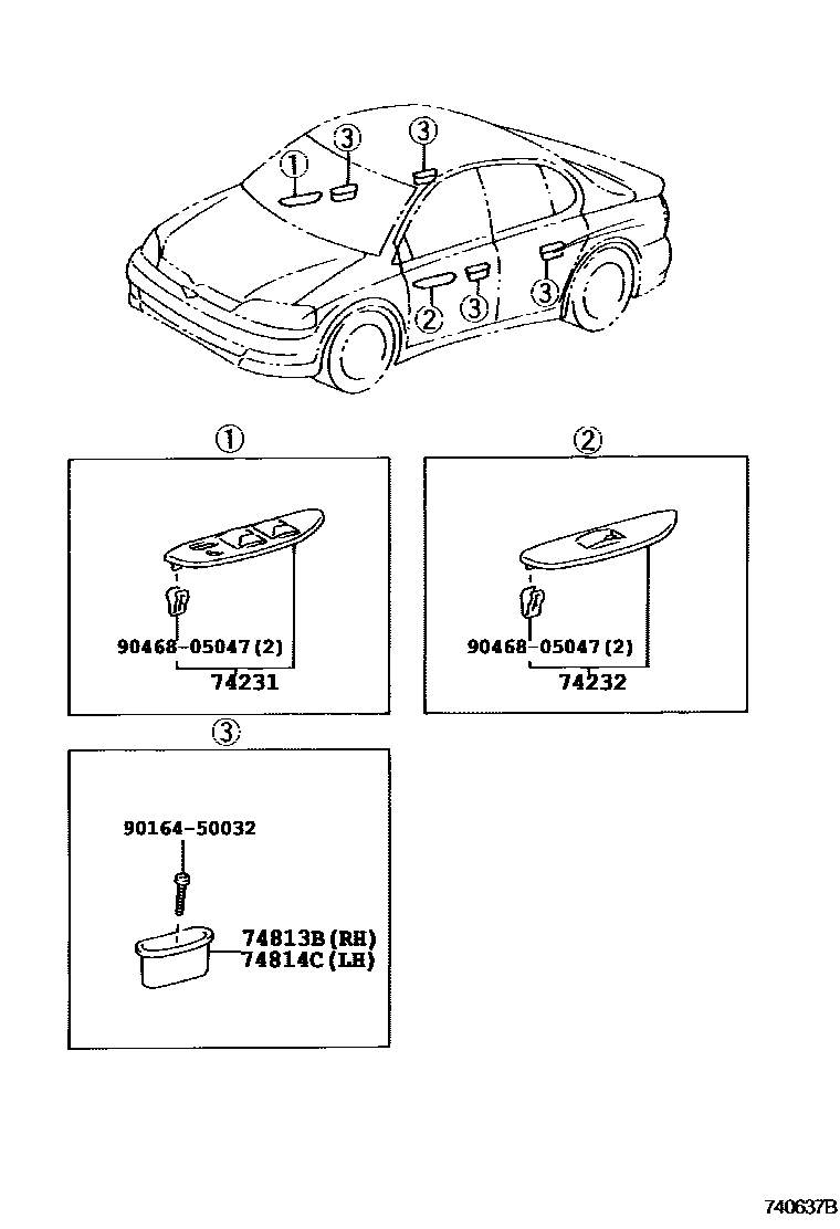 Toyota YARIS 扶手和遮阳板 EPC diagram — 740637B
