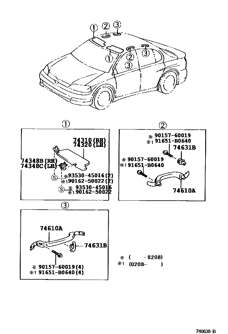 Toyota YARIS 扶手和遮阳板 EPC diagram — 740638B