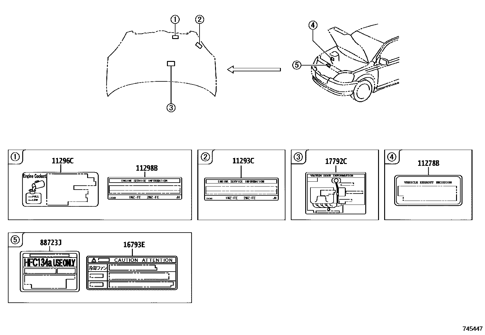 Toyota YARIS 警示铭牌(车外和车内) EPC diagram — 745447