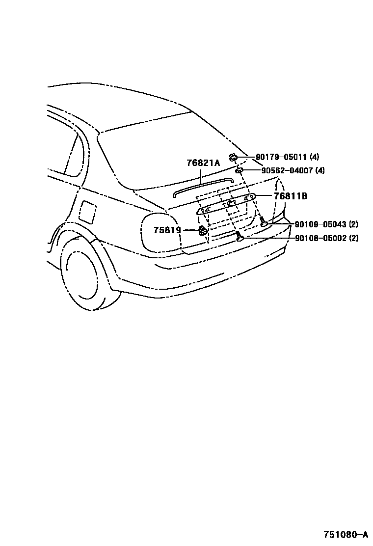 Toyota YARIS 后防护条 EPC diagram — 751080A