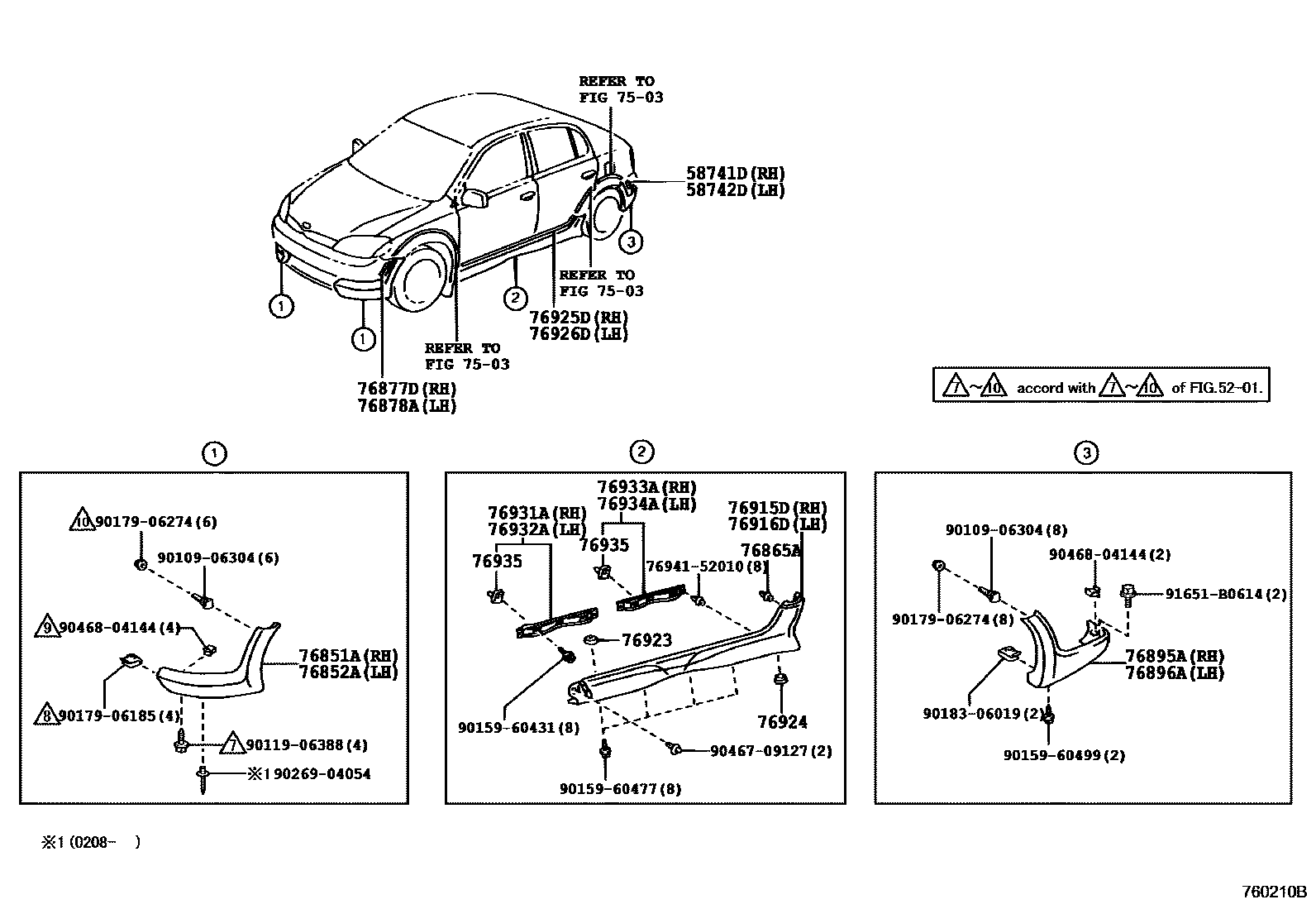 Toyota YARIS 挡泥板和扰流板 EPC diagram — 760210B