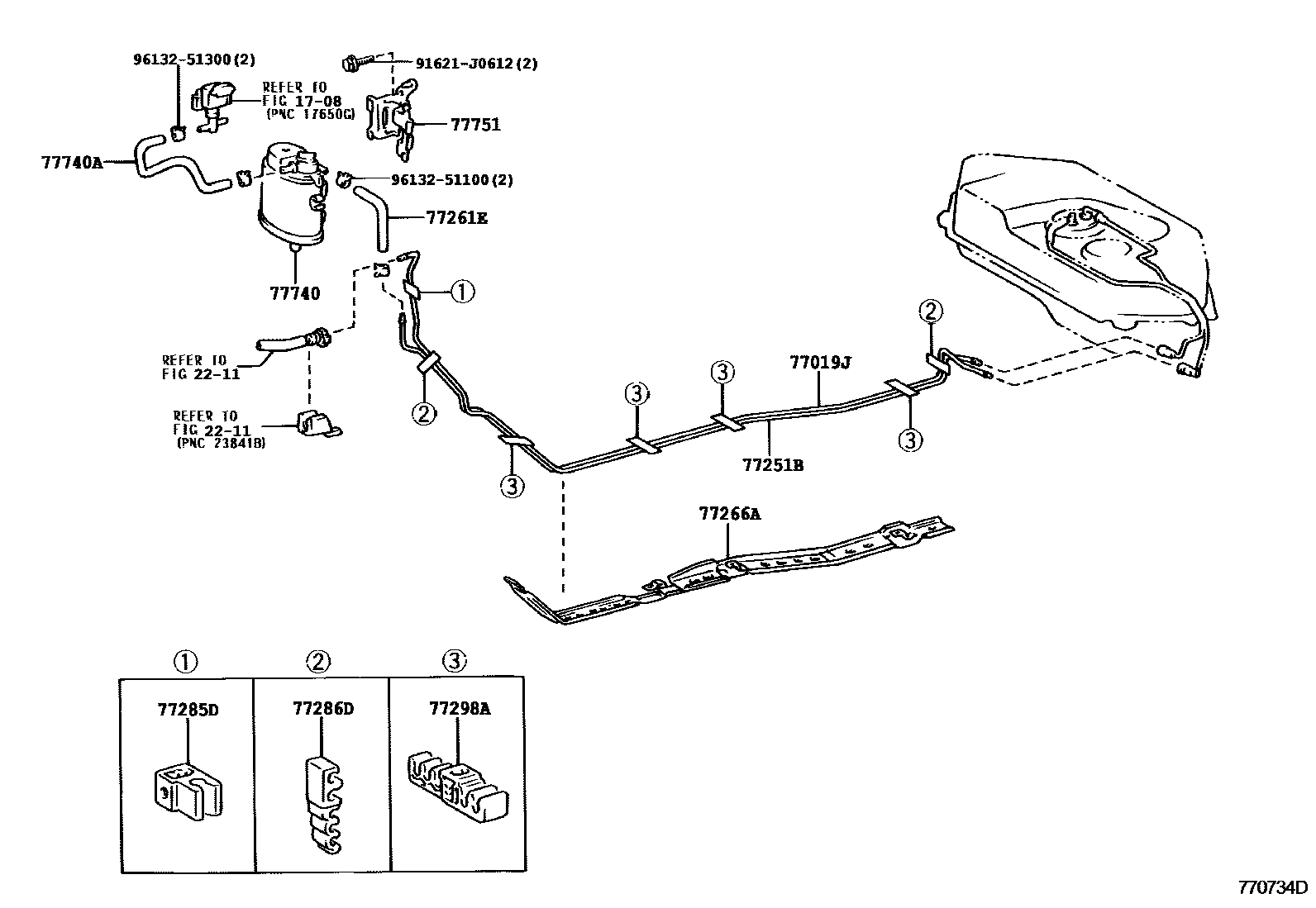 Toyota YARIS 燃油箱和燃油管 EPC diagram — 770734D