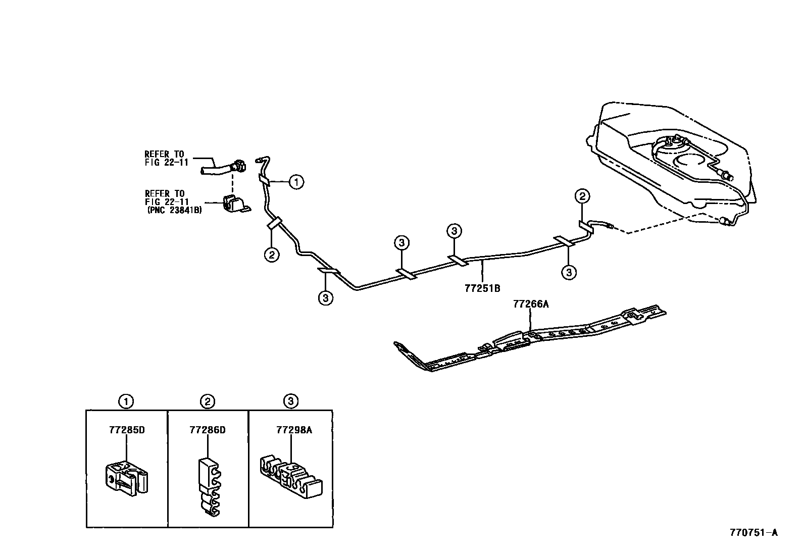 Toyota YARIS 燃油箱和燃油管 EPC diagram — 770751A