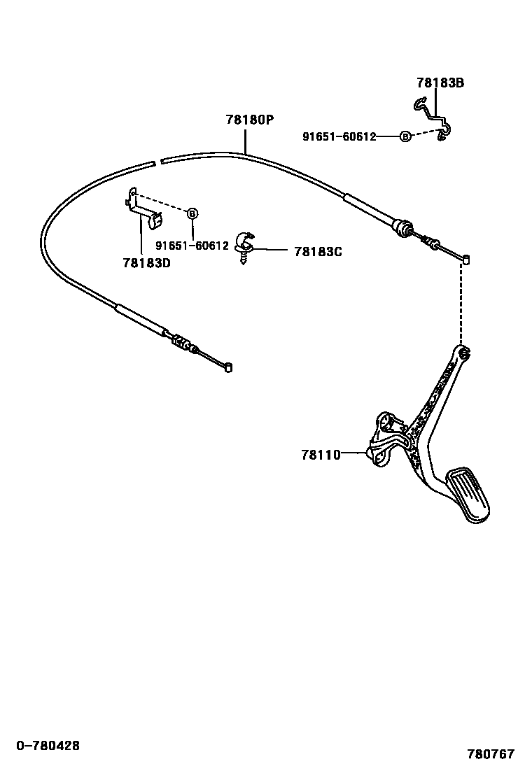 Toyota YARIS accelerator pedal connecting rod EPC diagram — 780767