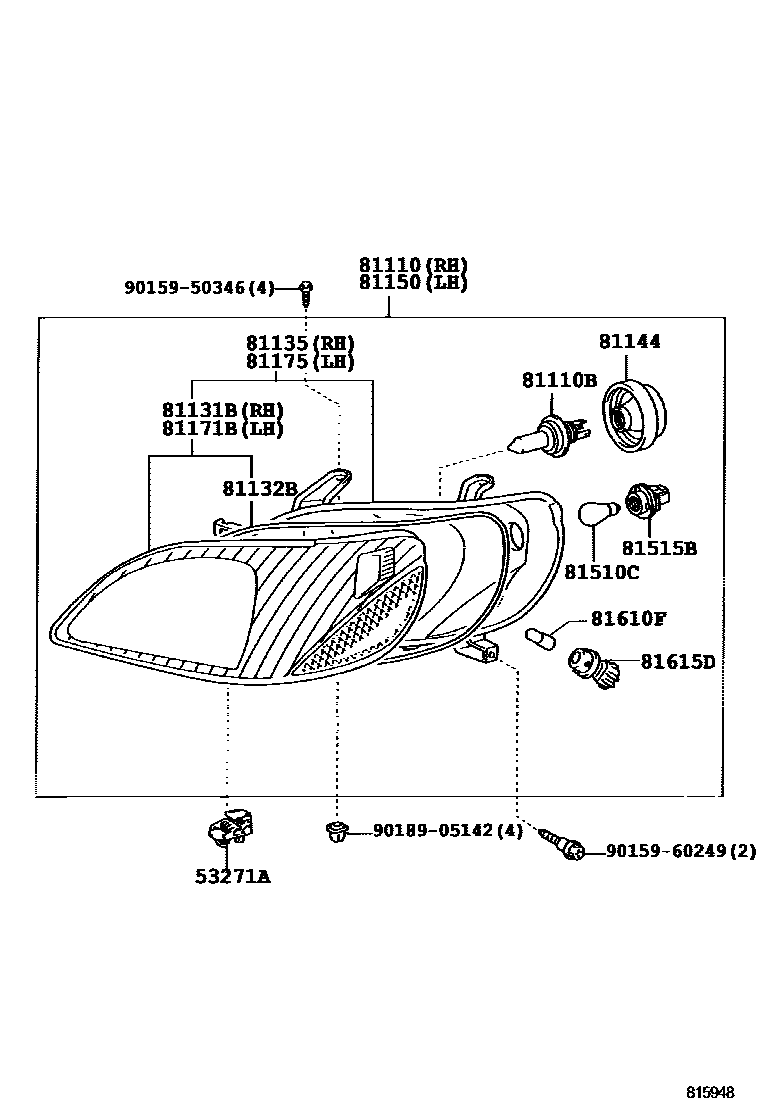 Toyota YARIS Headlamp EPC diagram — 815948