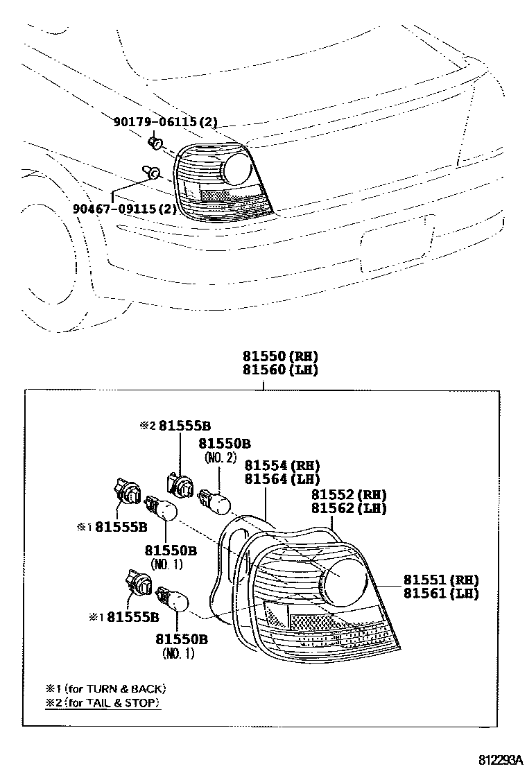 Toyota YARIS 后组合灯 EPC diagram — 812293A