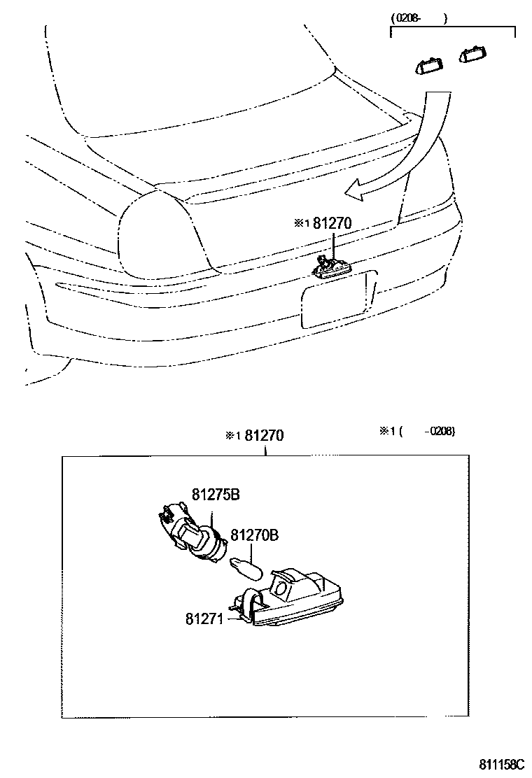 Toyota YARIS 后牌照灯 EPC diagram — 811158C