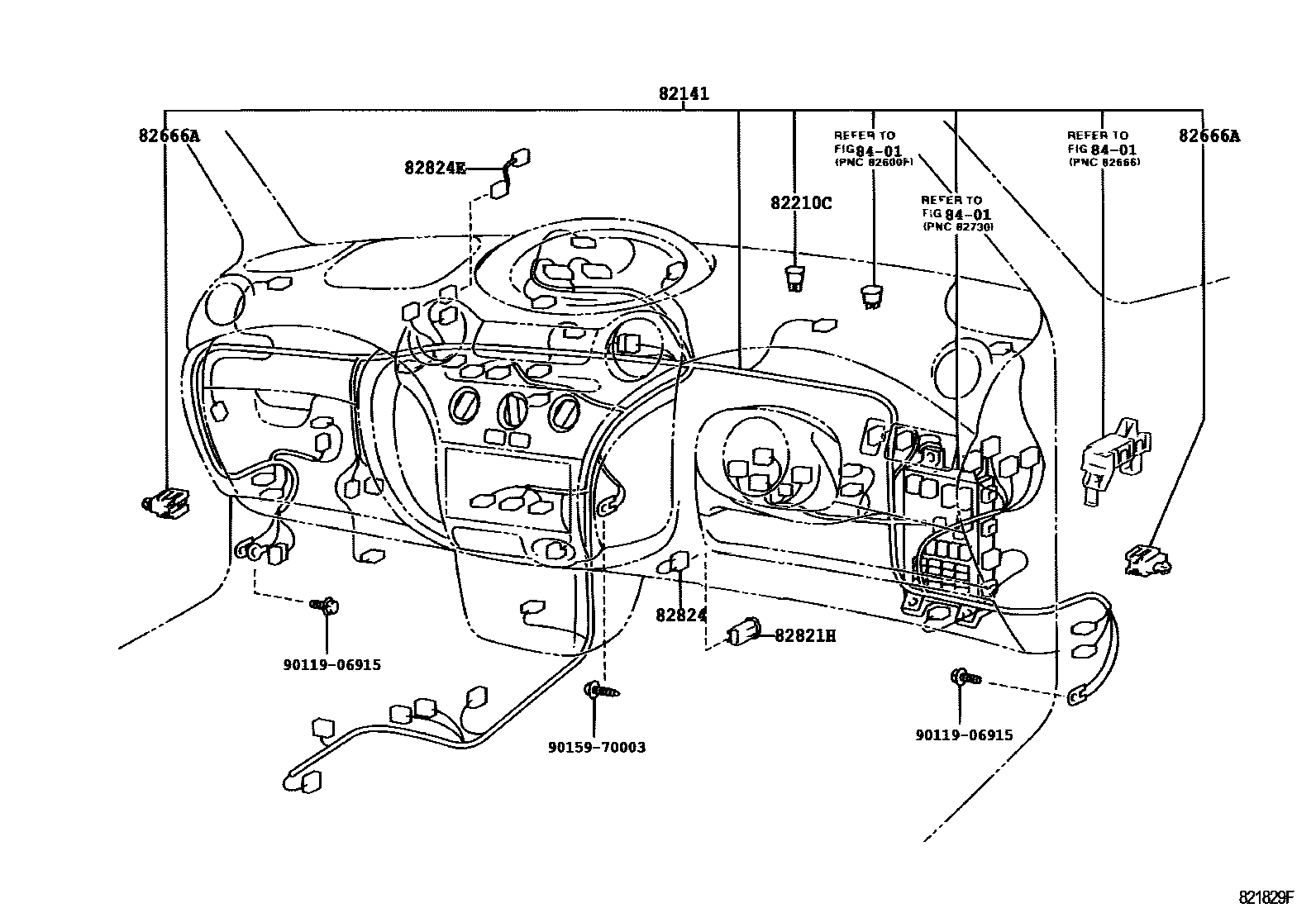 Toyota YARIS 线束和卡夹 EPC diagram — 821829F