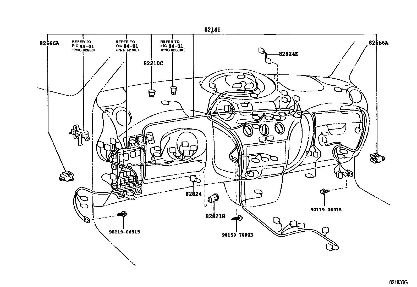Toyota YARIS 线束和卡夹 EPC diagram — 821830G
