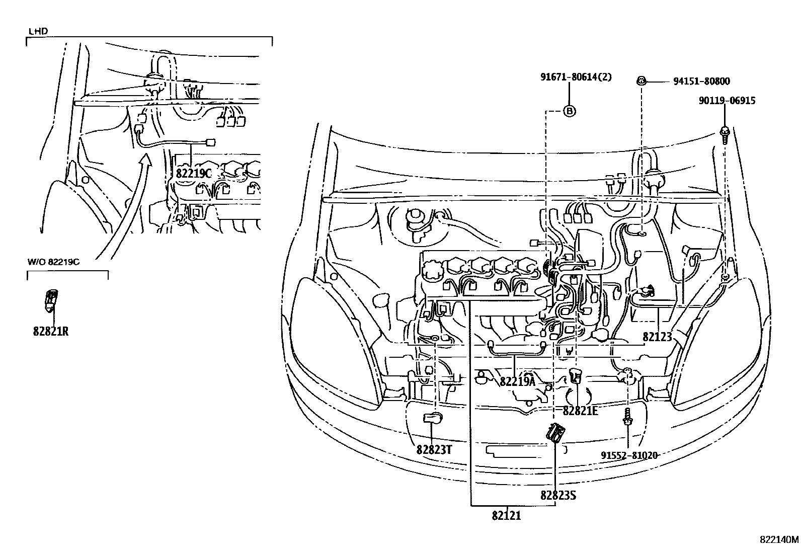 Toyota YARIS 线束和卡夹 EPC diagram — 822140M