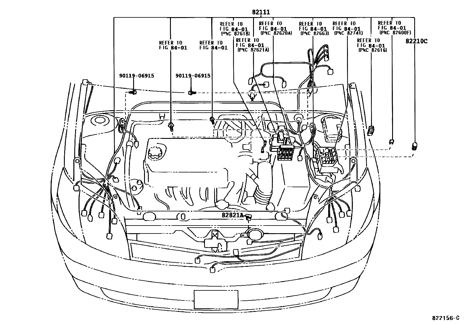 Toyota YARIS 线束和卡夹 EPC diagram — 822156C