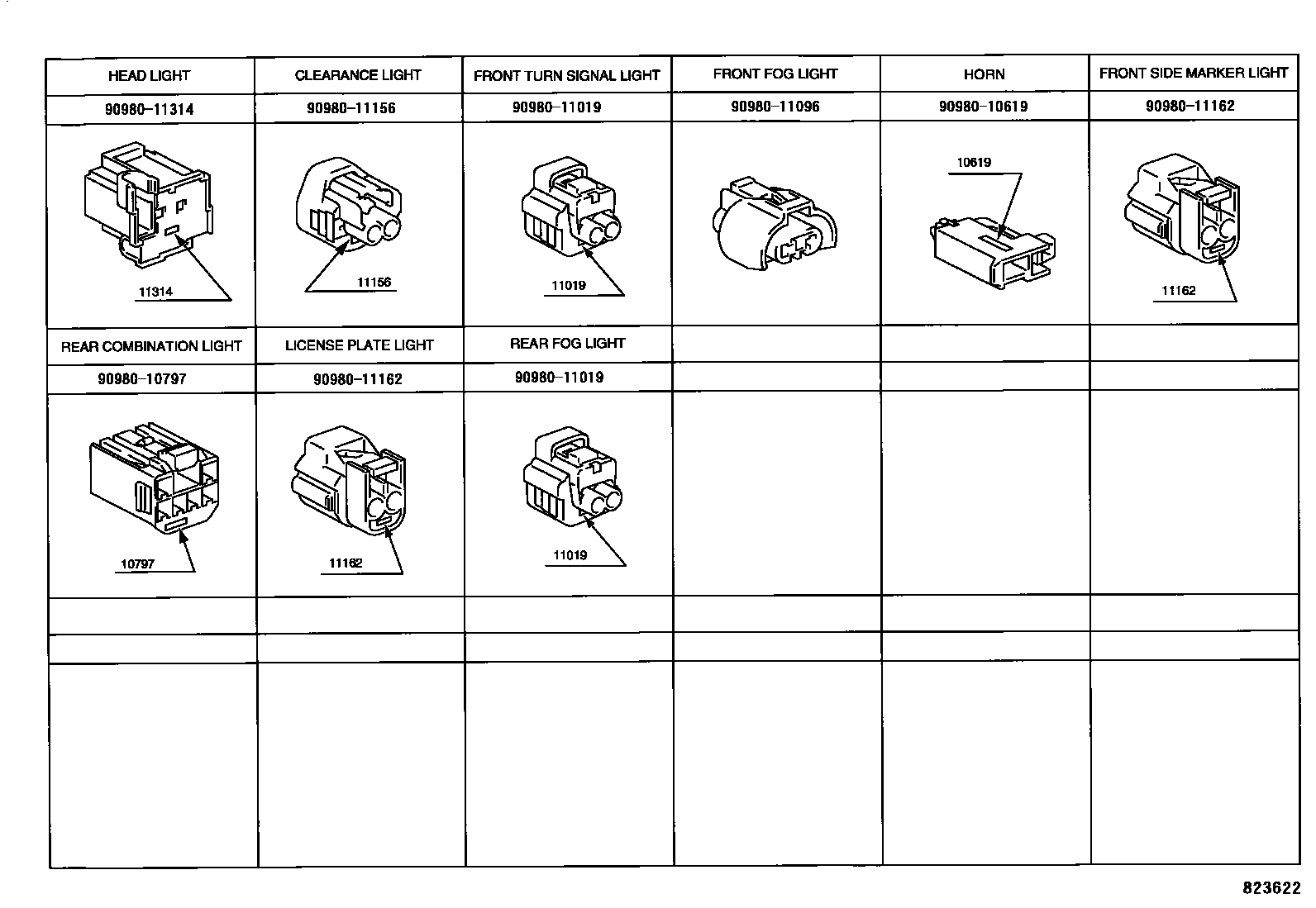 Toyota YARIS 线束和卡夹 EPC diagram — 823622
