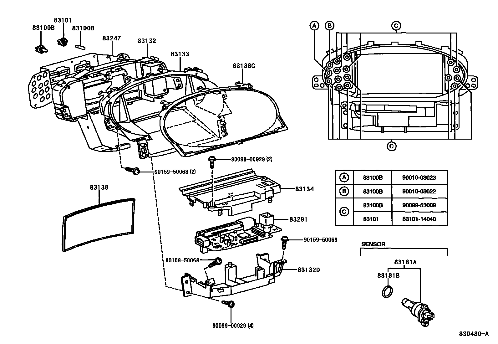 Toyota YARIS 仪表 EPC diagram — 830480A