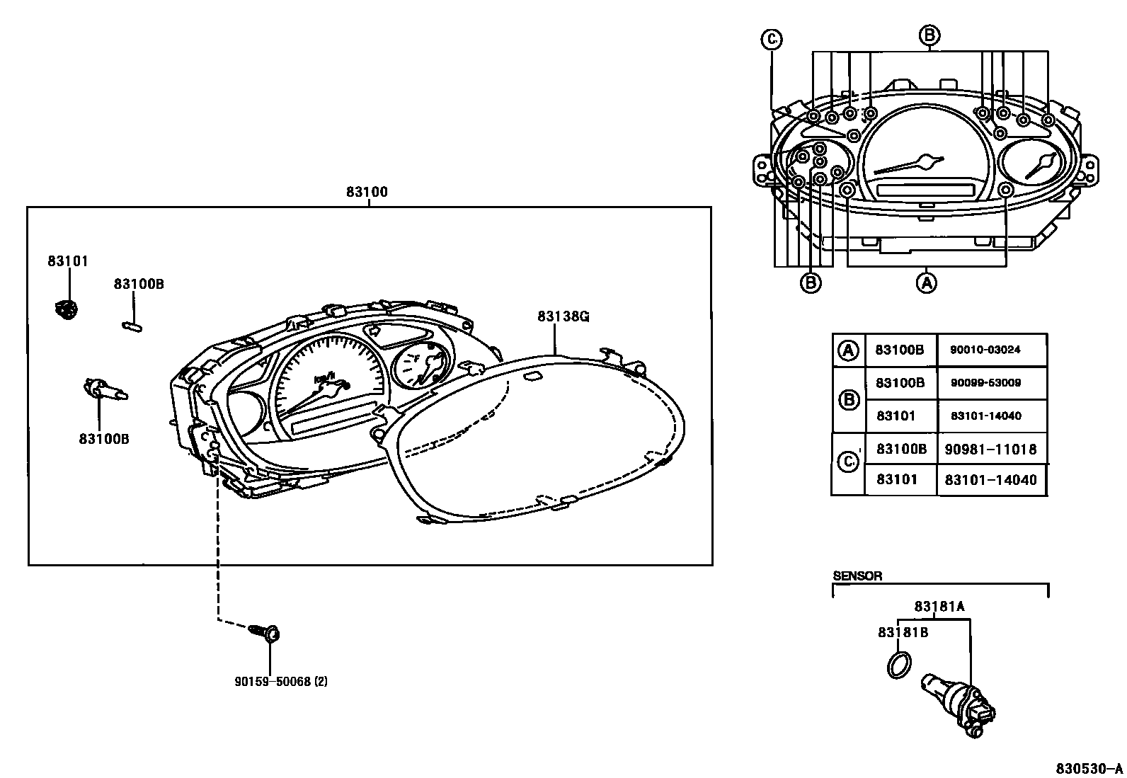 Toyota YARIS 仪表 EPC diagram — 830530A