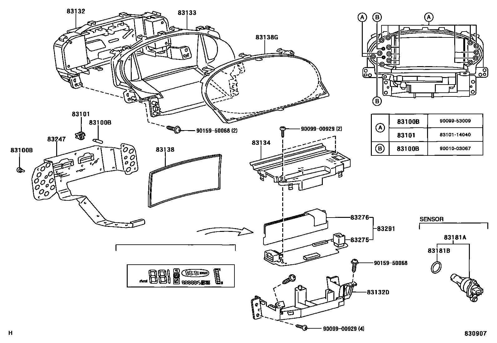 Toyota YARIS 仪表 EPC diagram — 830907