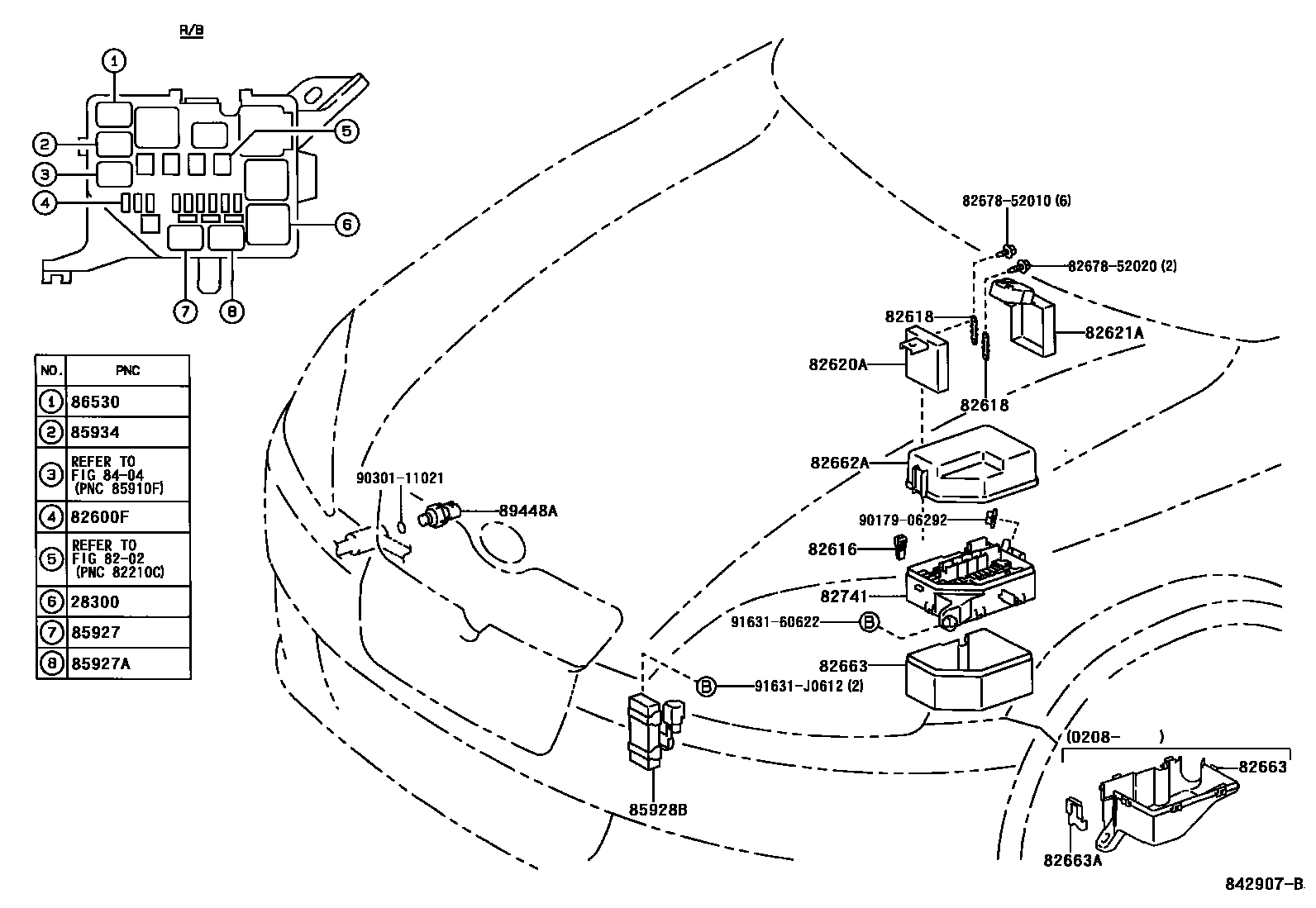 Toyota YARIS 开关和继电器和ECU EPC diagram — 842907B