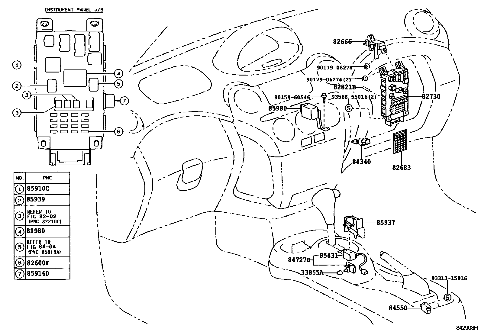 Toyota YARIS 开关和继电器和ECU EPC diagram — 842908H