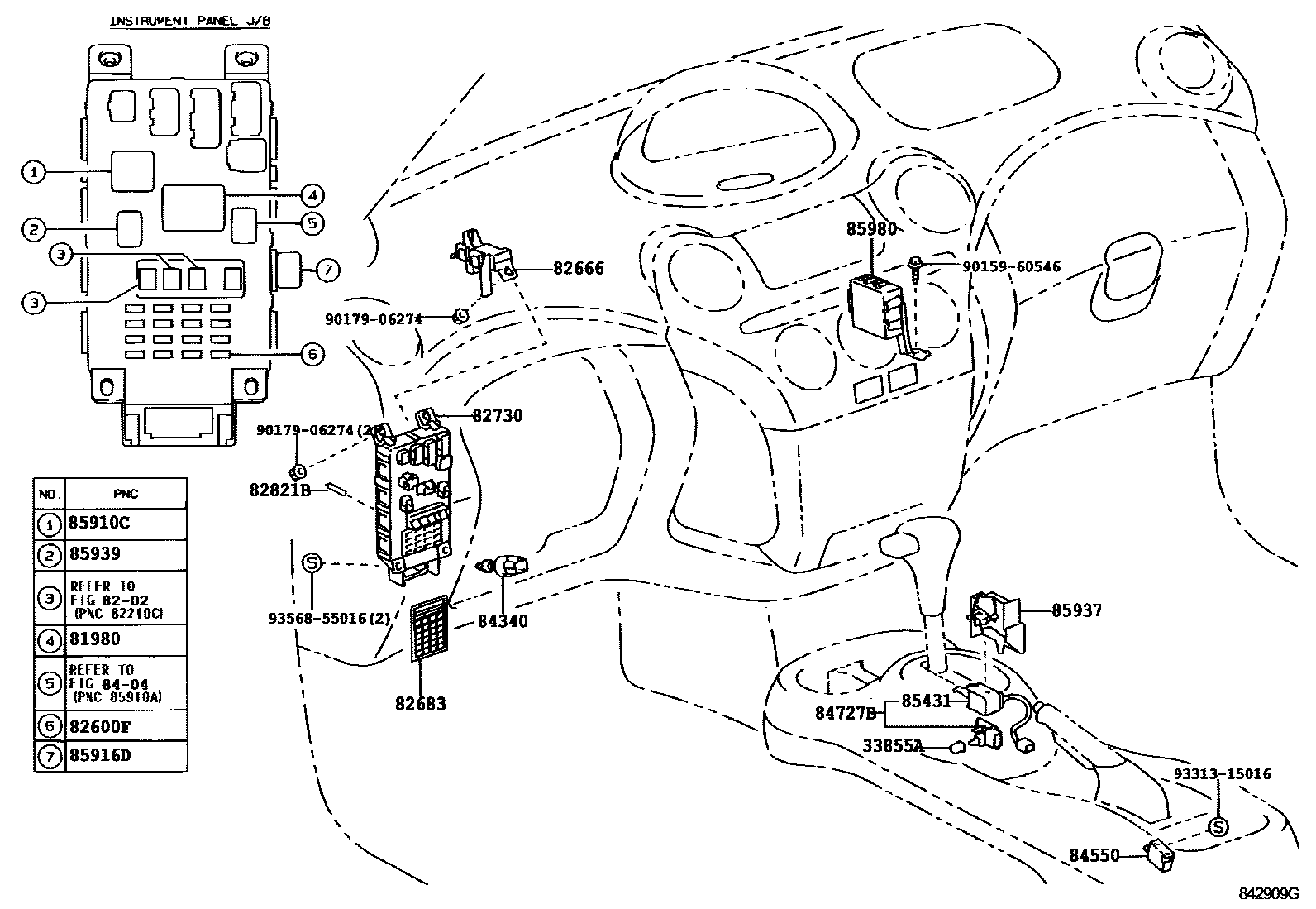 Toyota YARIS 开关和继电器和ECU EPC diagram — 842909G