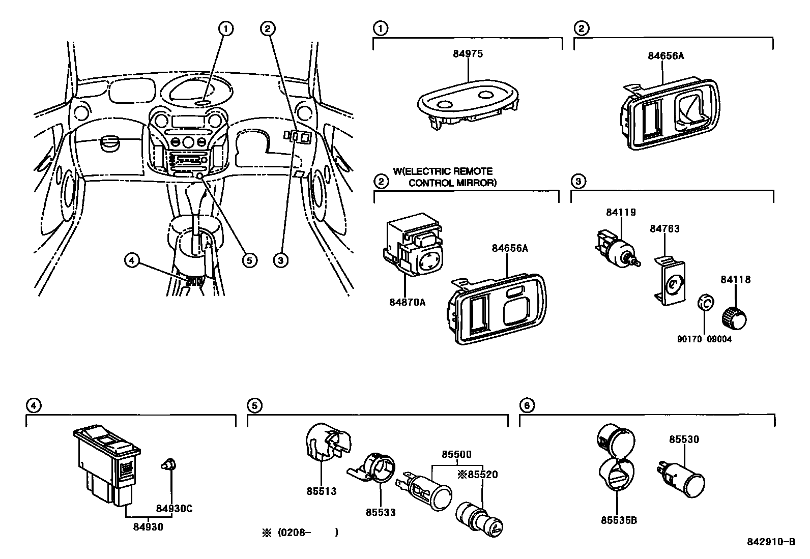 Toyota YARIS 开关和继电器和ECU EPC diagram — 842910B