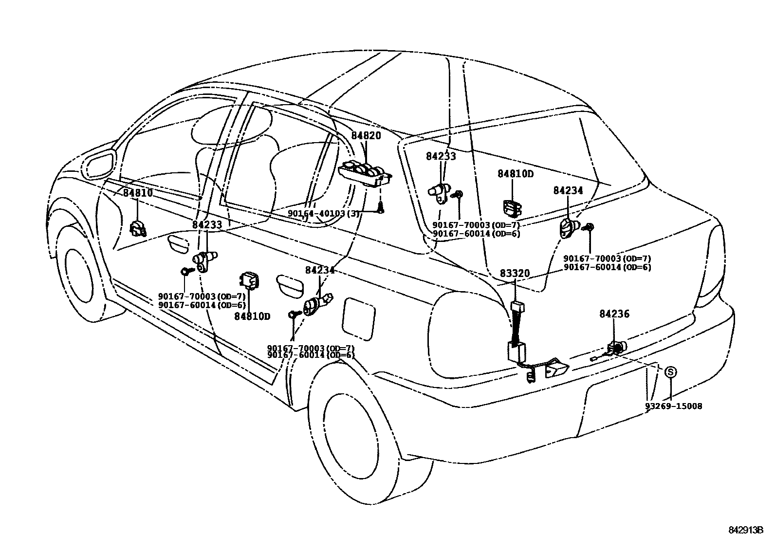 Toyota YARIS 开关和继电器和ECU EPC diagram — 842913B